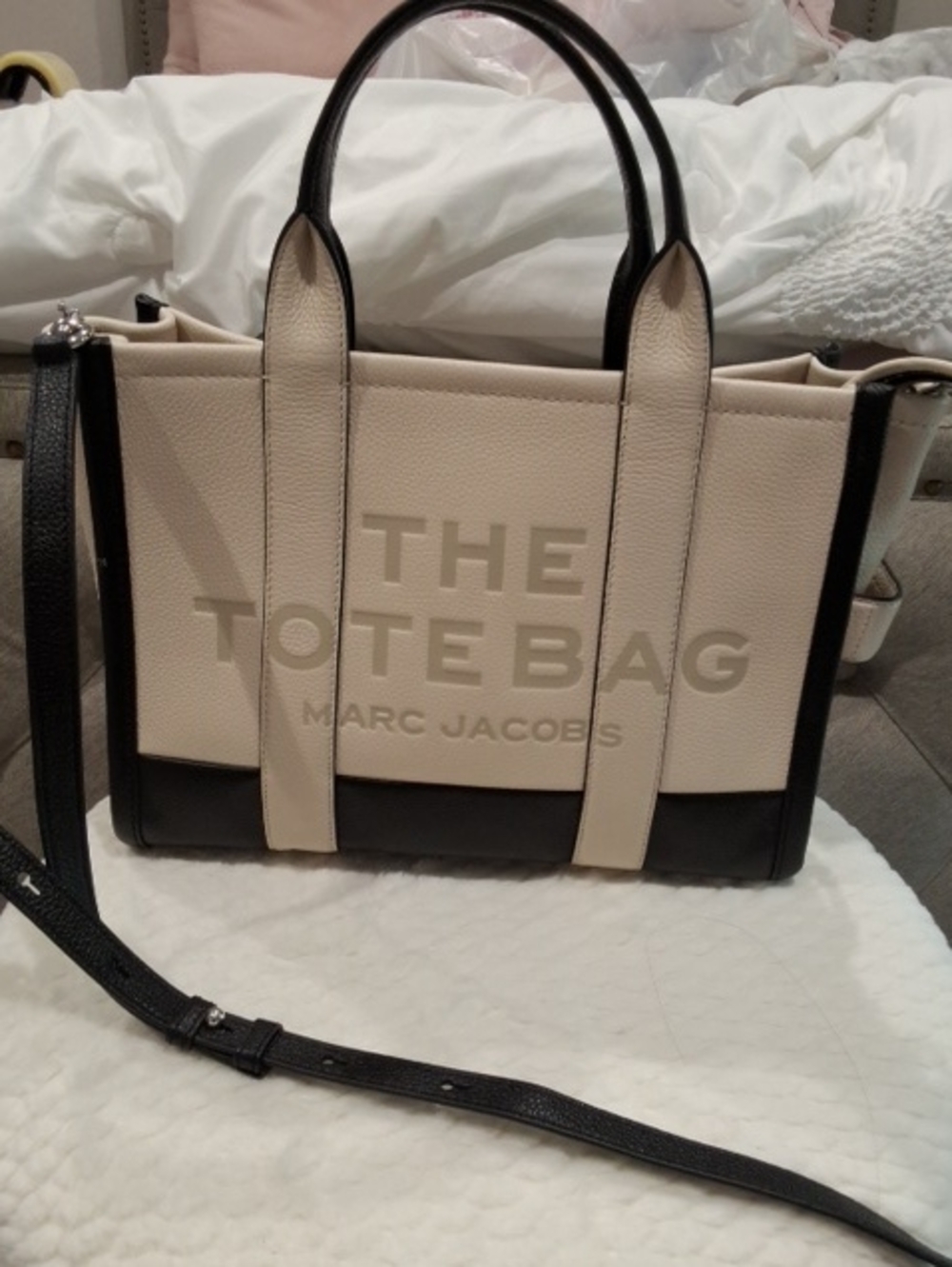 Marc Jacobs Two-Tone Cream and Black 'The Tote Bag' Leather Tote